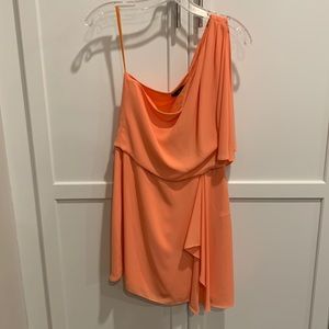 BCBG one shoulder dress in a gorgeous peach/nectar color. Size 4.